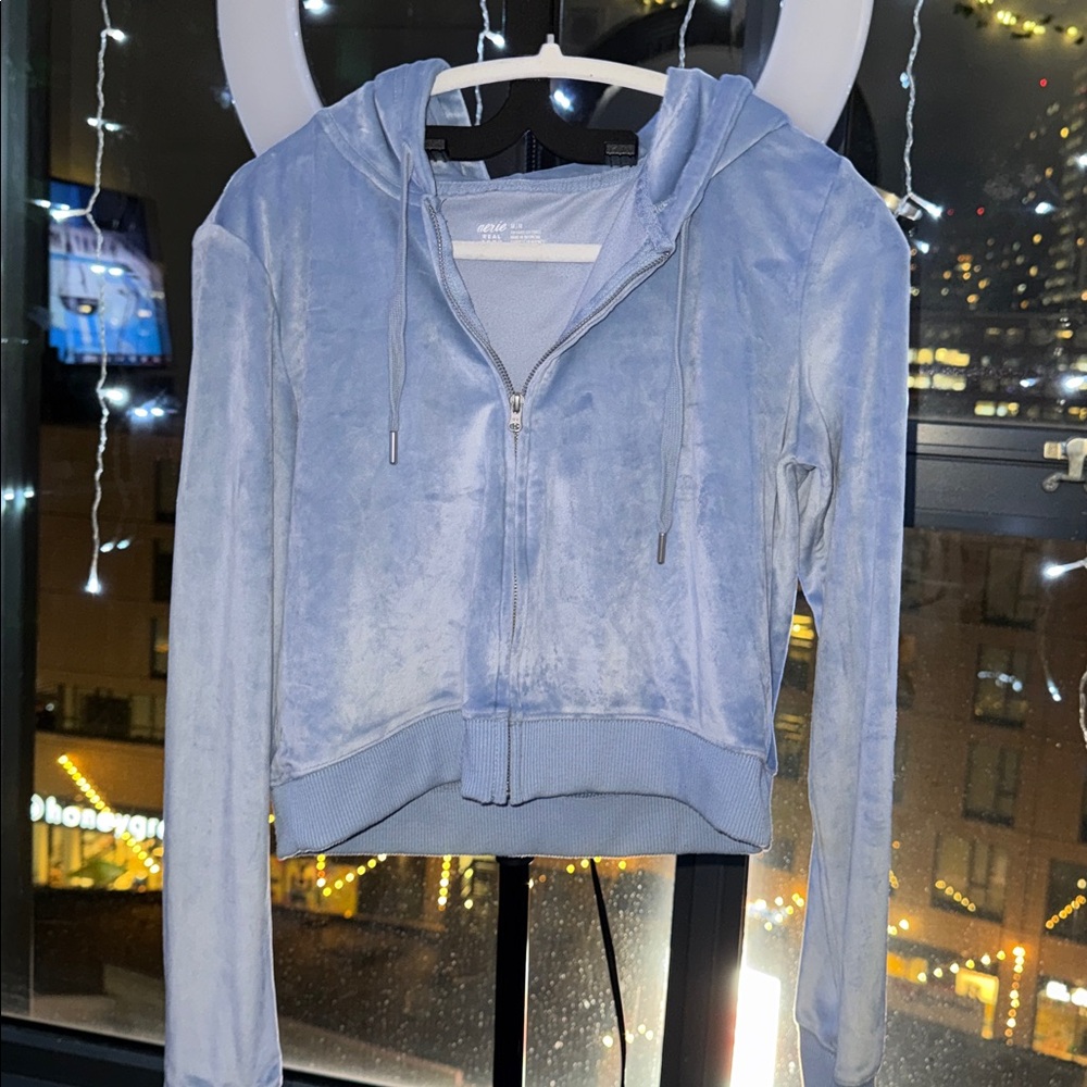 Aerie Soft Blue Velvet Hoodie